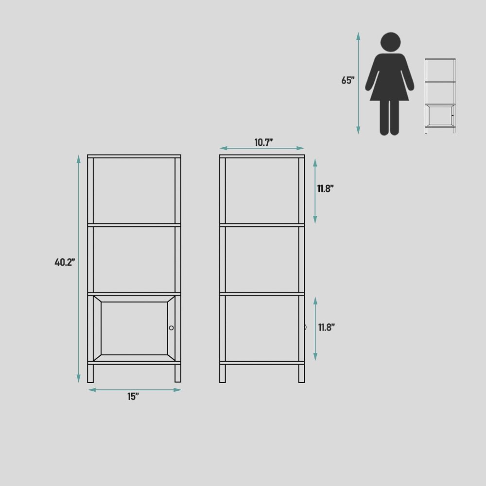 6 Tier Bookcase and Bookshelf, Black, view 2