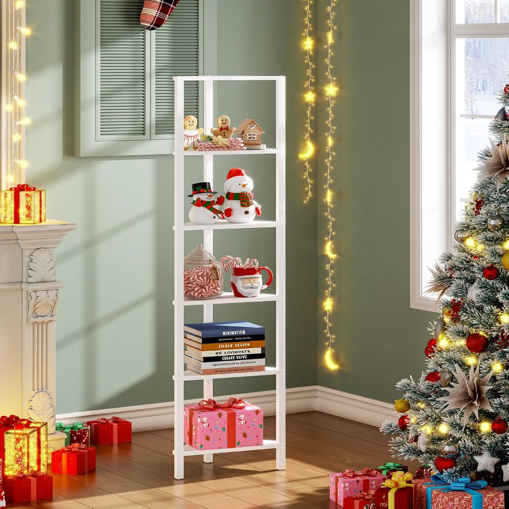 6-Tier Corner Bookshelf, White, view 3
