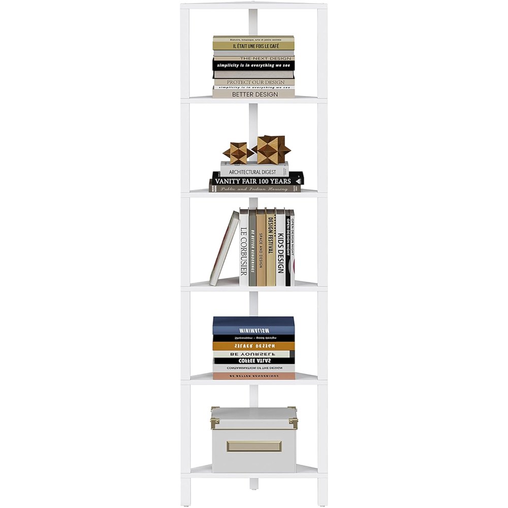6-Tier Corner Bookshelf, White, view 8