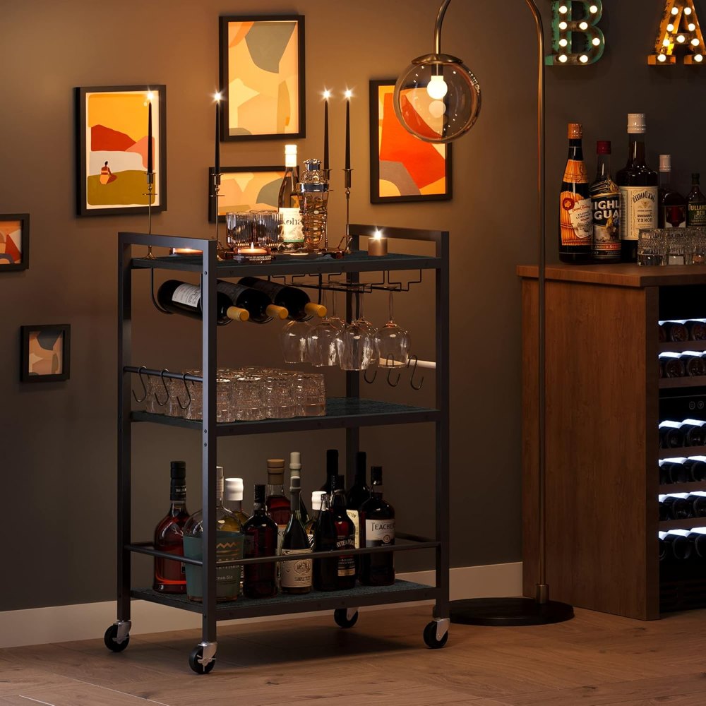 Bar Cart, Black, 23.7" wide, view 3