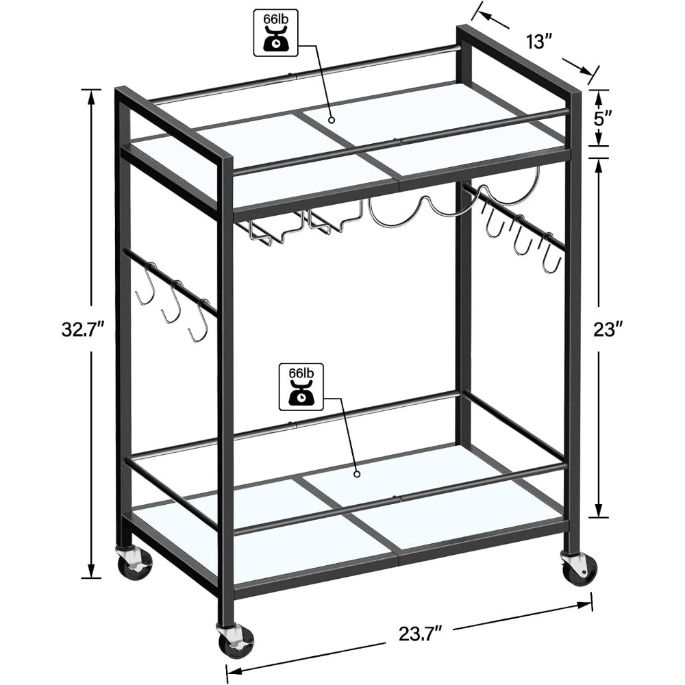 Bar Cart, Black, 23" wide, view 6