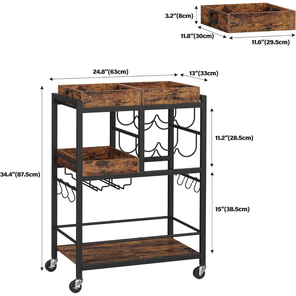 Bar Cart, Brown, 13" wide, view 8