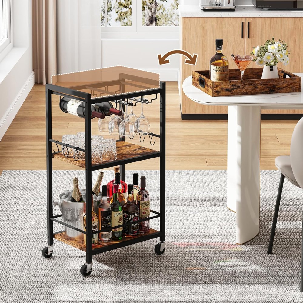 Bar Cart, Brown, 34.4" tall, view 3