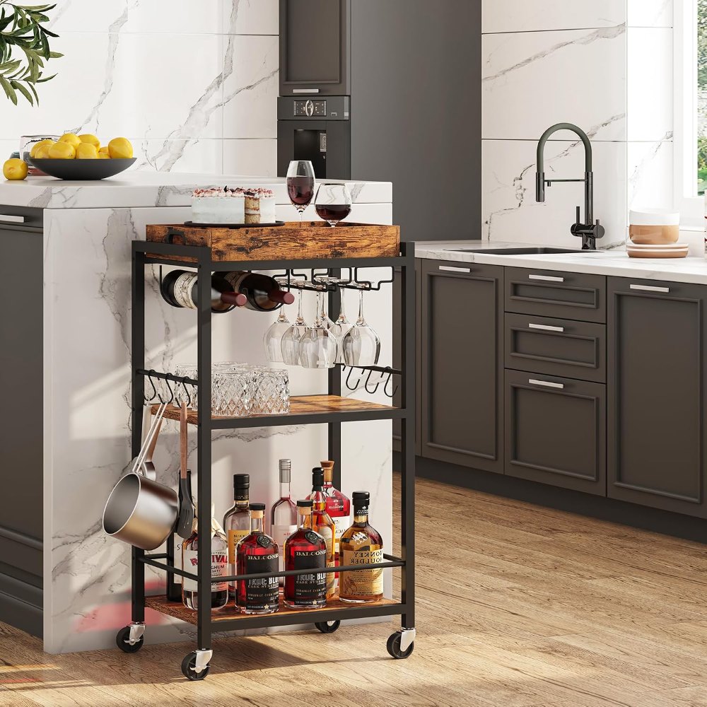Bar Cart, Brown, 34.4" tall, view 5