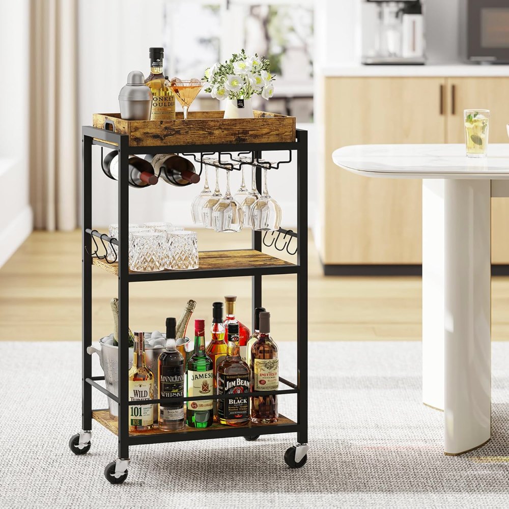 Bar Cart, Brown, 34.4" tall