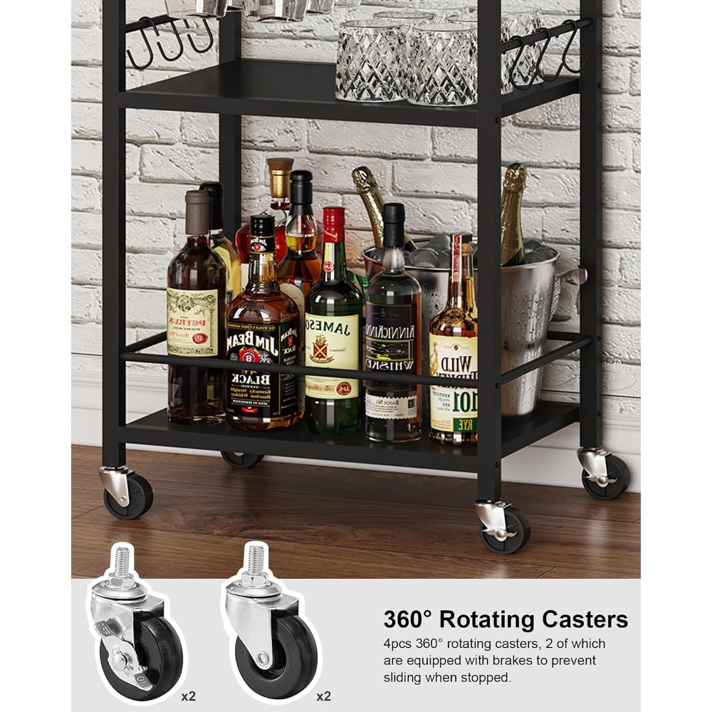 Bar Cart, with Wine Rack, Black, view 7