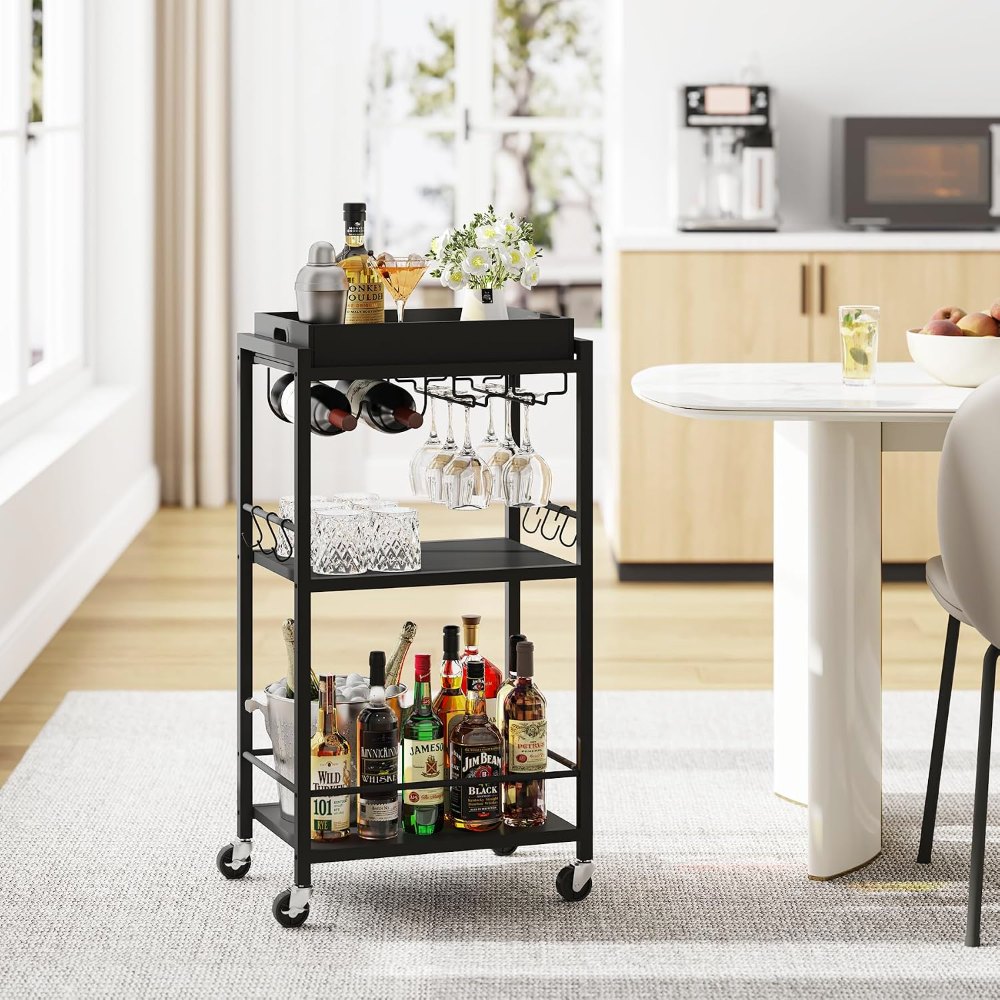 Bar Cart, with Wine Rack, Black, detail 8