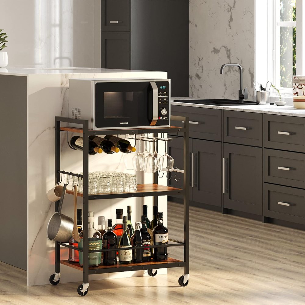 Bar Cart, with Wine Rack, Brown, view 2