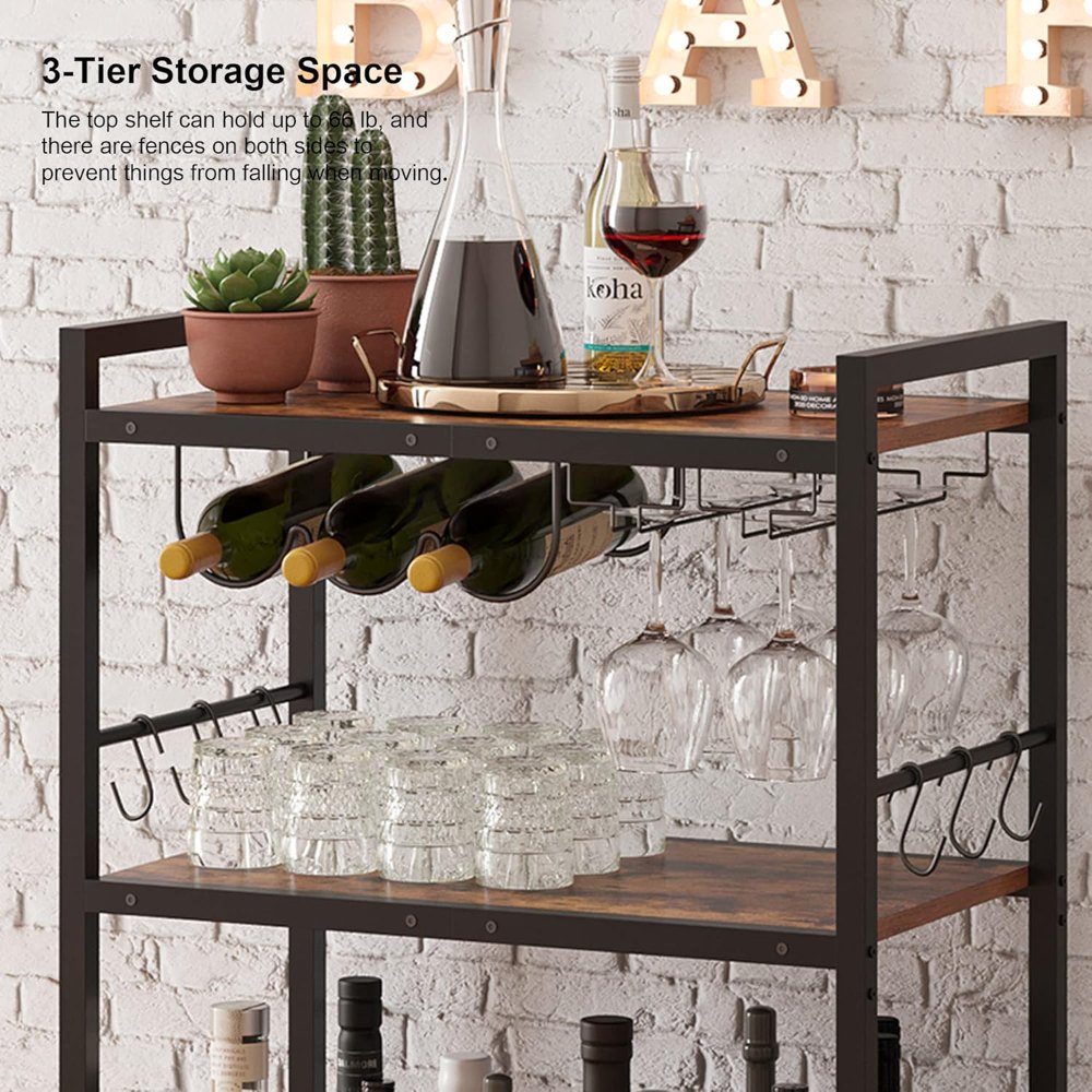 Bar Cart, with Wine Rack, Brown, view 5