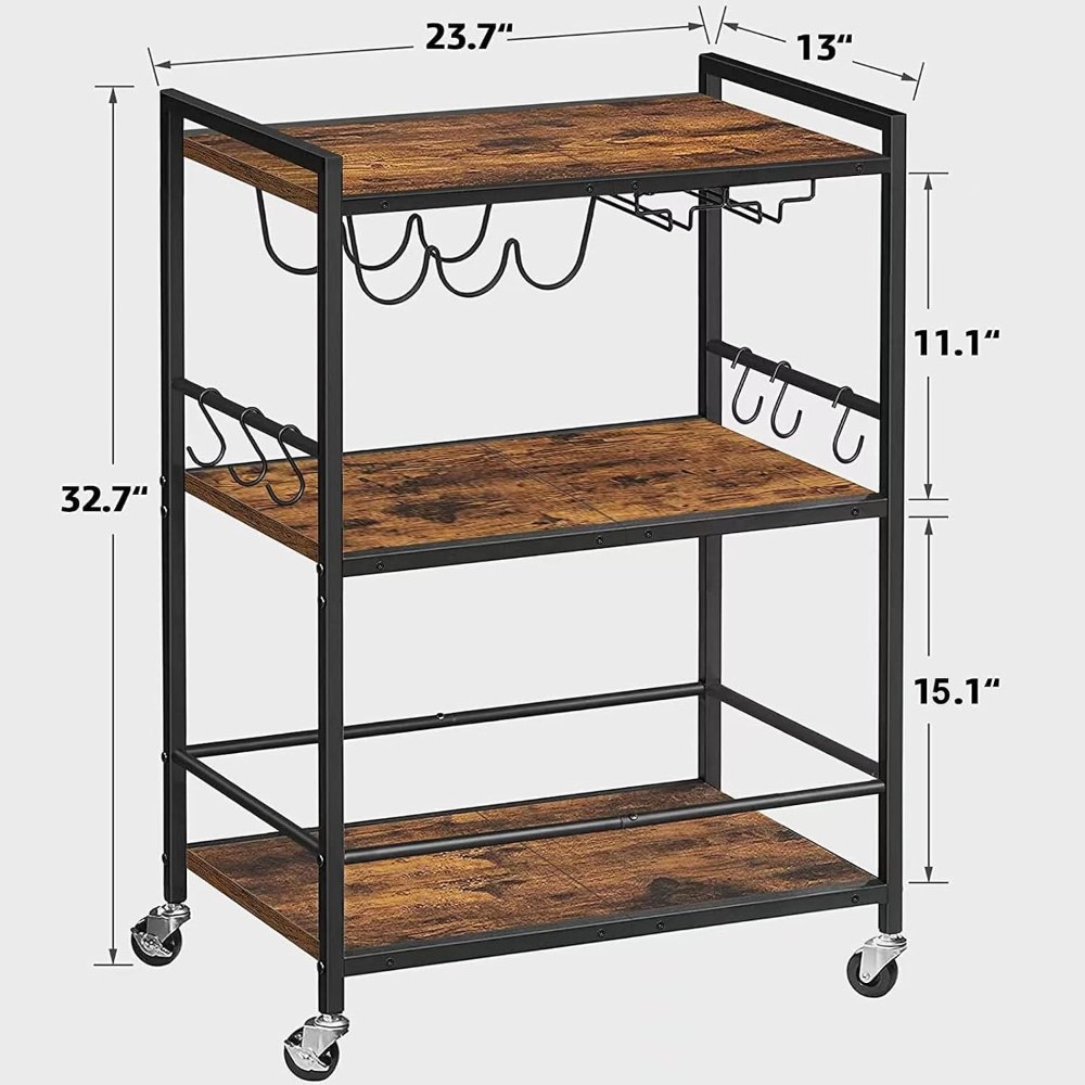 Bar Cart, with Wine Rack, Brown, view 6
