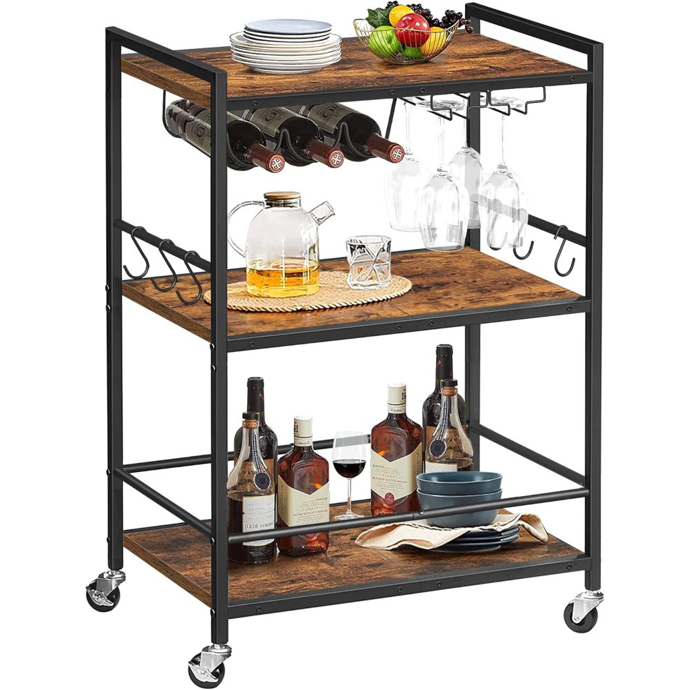 Bar Cart, with Wine Rack, Brown, view 8