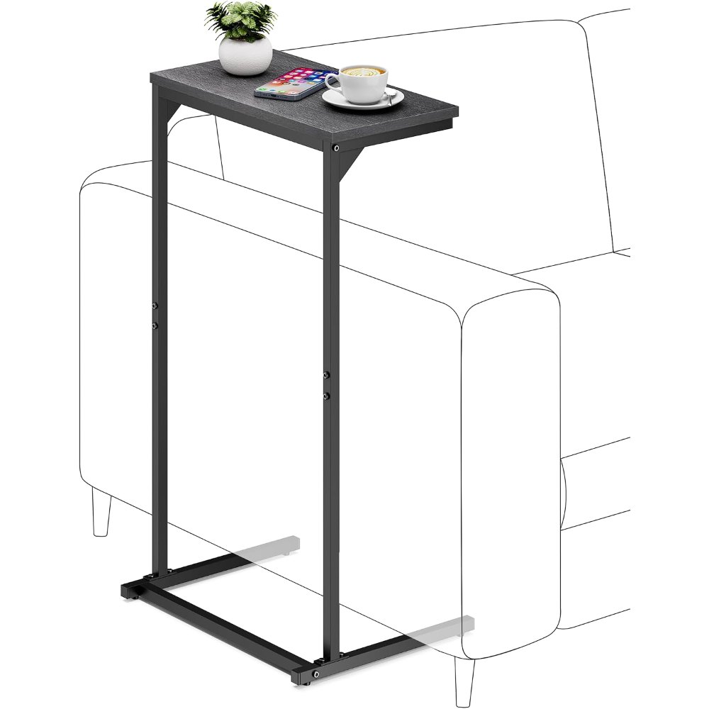 C Shaped End Table, Black, 15.8" wide