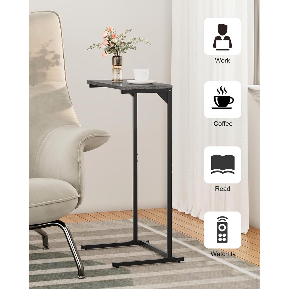 C Shaped End Table, Charcoal Grey, 15.8" wide, view 5