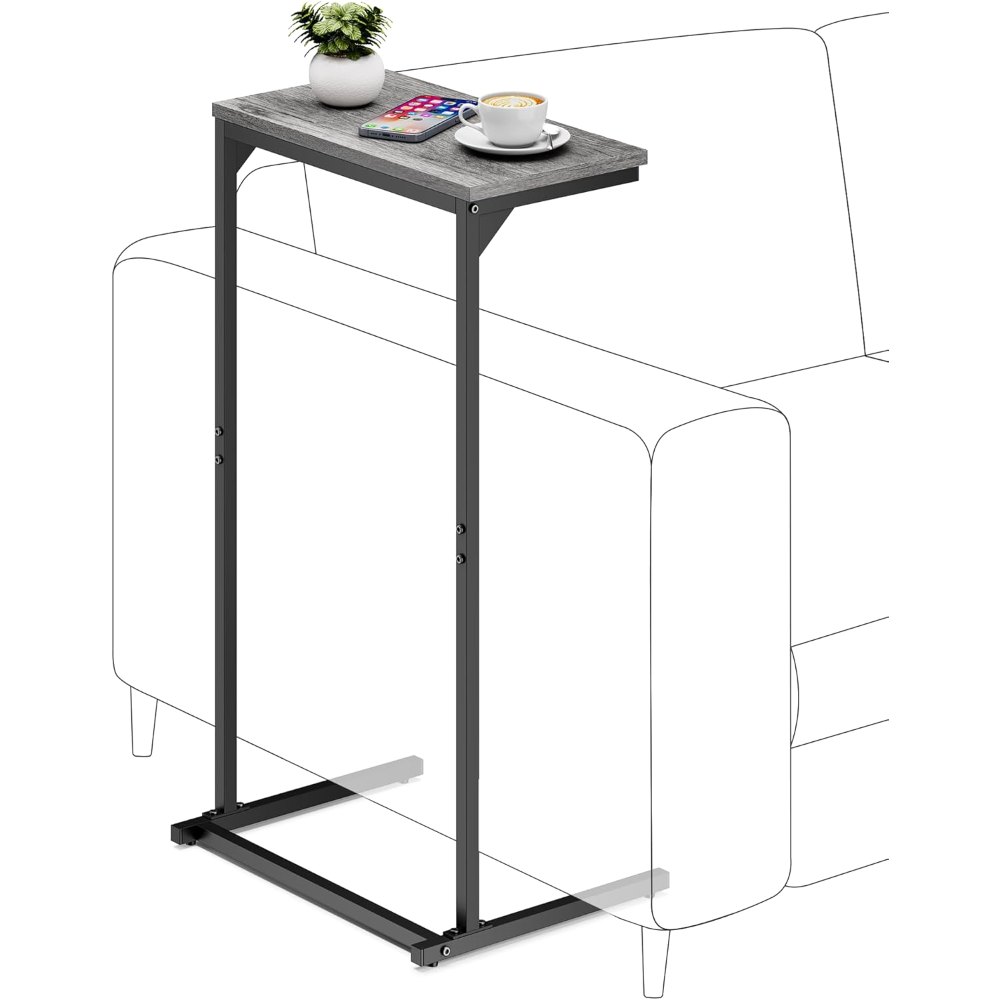 C Shaped End Table, Charcoal Grey, 15.8" wide
