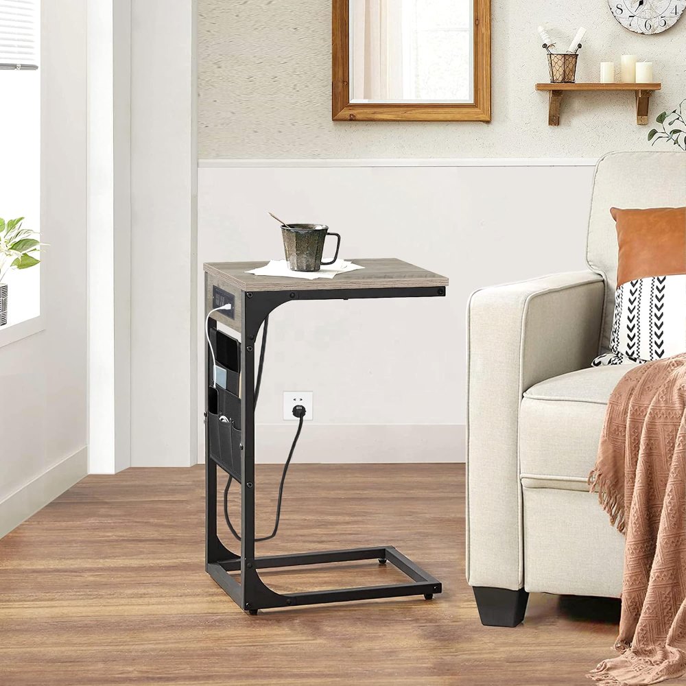 C Shaped End Table, Greige, 11.8" wide, view 2