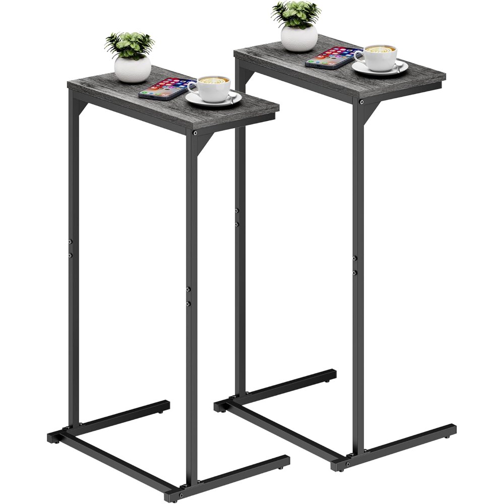 C Shaped End Table, Set of 2, Charcoal Grey