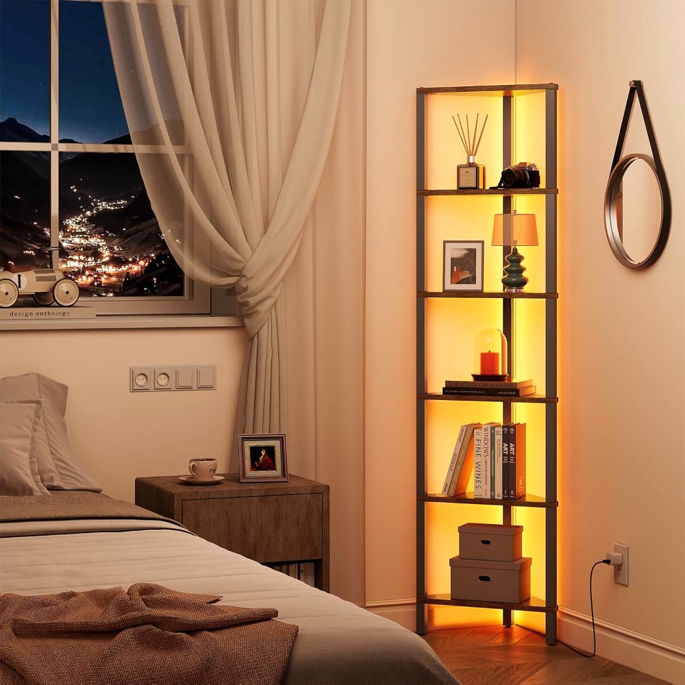 Corner Shelf, with LED, Rustic Brown, view 3