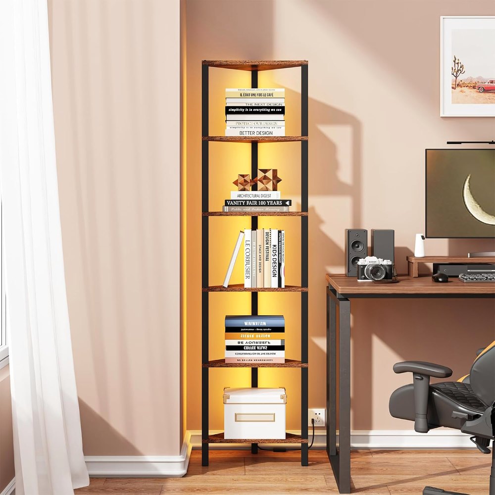Corner Shelf, with LED, Rustic Brown, view 4
