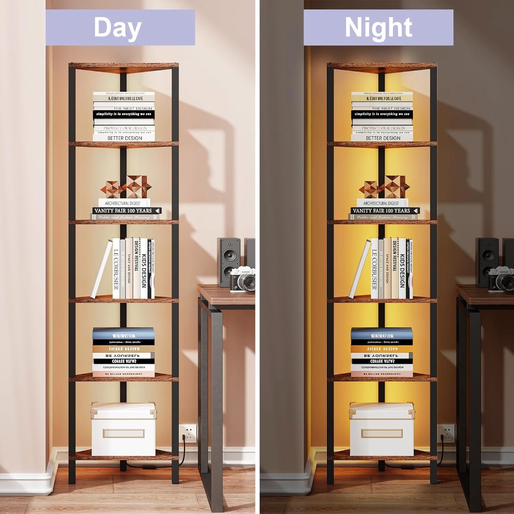 Corner Shelf, with LED, Rustic Brown, view 5