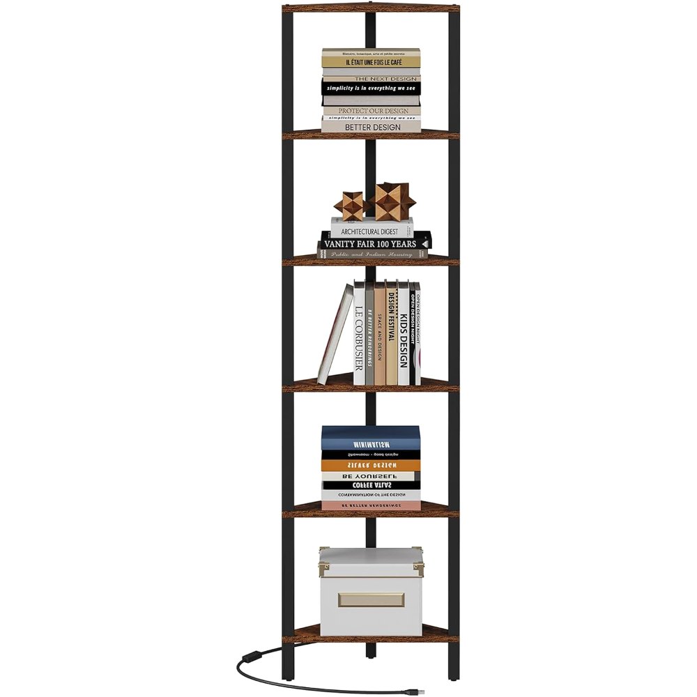Corner Shelf, with LED, Rustic Brown, view 7