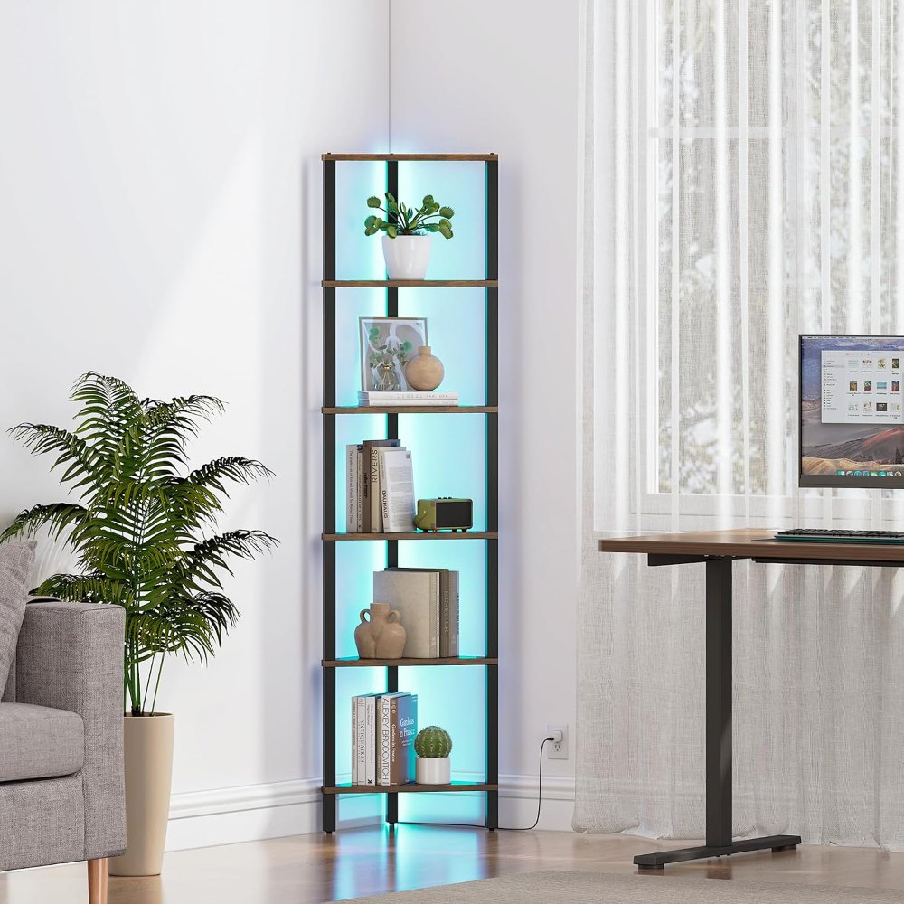 Corner Shelf, with LED, Rustic Brown, detail 8