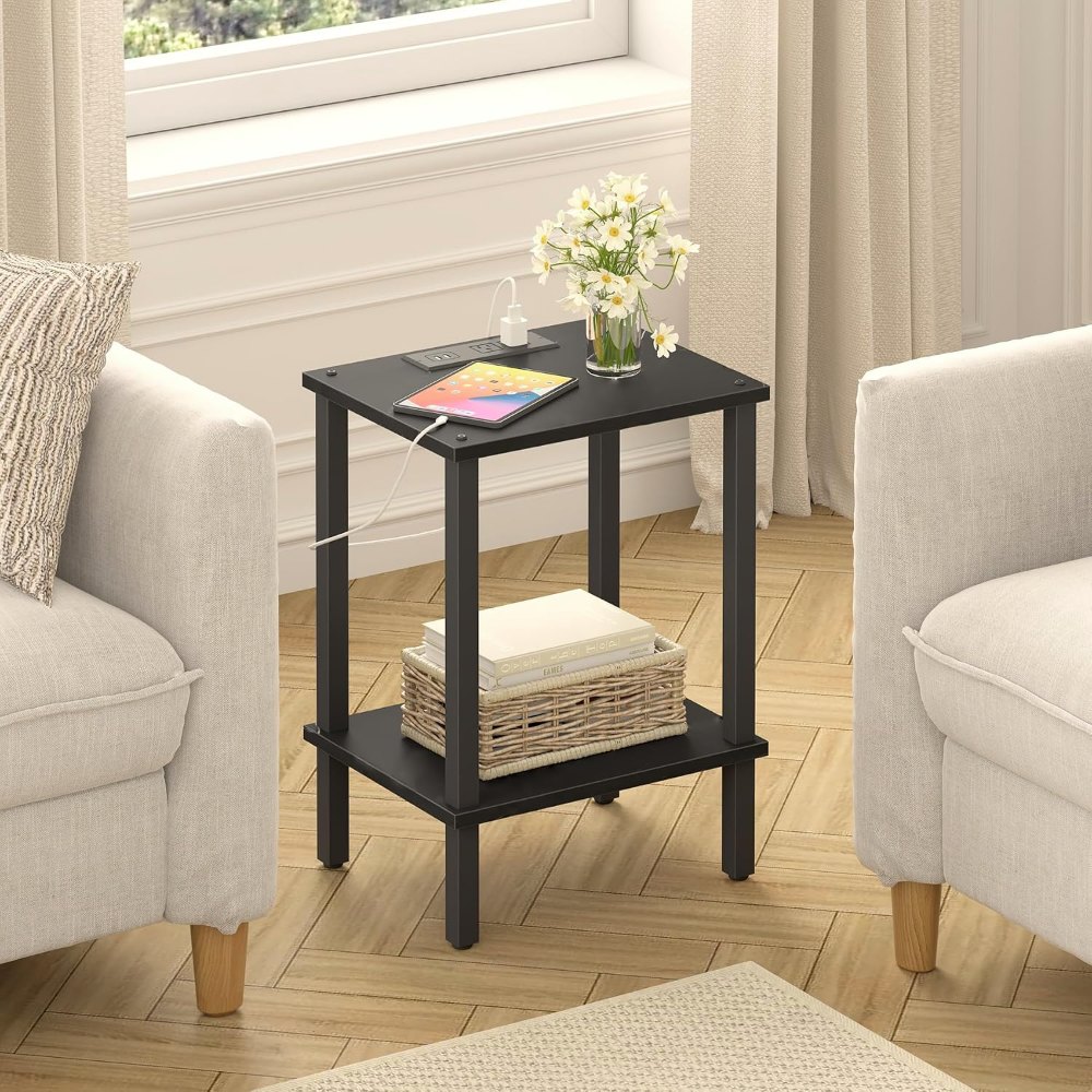 End Table, with Charging Station, Black, view 2