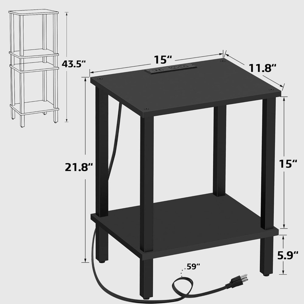 End Table, with Charging Station, Black, view 3