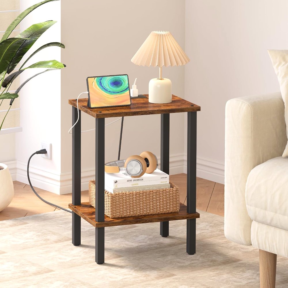 End Table, with Charging Station, Brown, view 2
