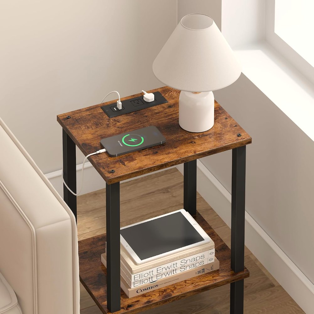 End Table, with Charging Station, Brown, view 4
