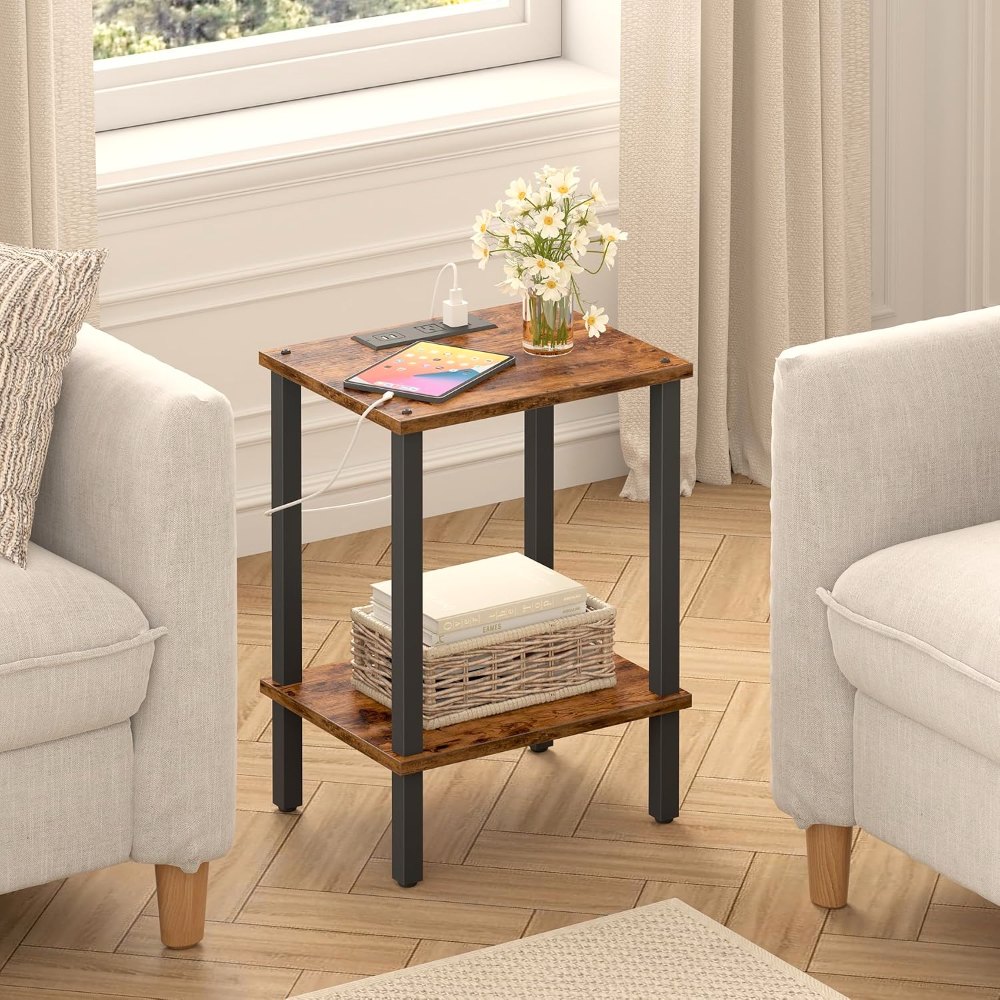 End Table, with Charging Station, Brown, view 8
