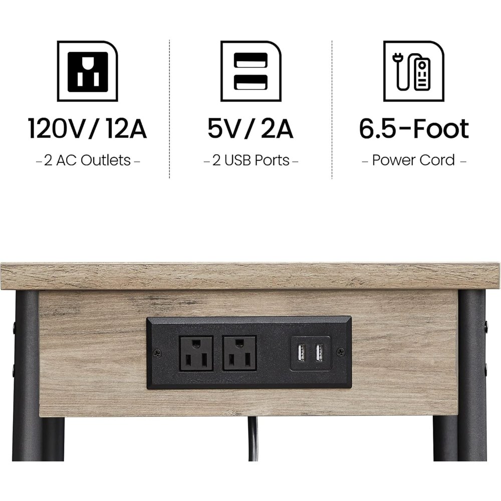 End Table, with Charging Station, Greige, view 5
