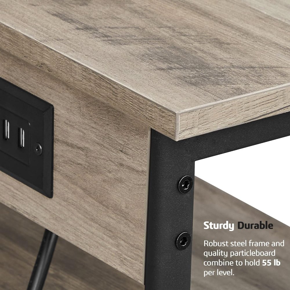 End Table, with Charging Station, Greige, detail 8