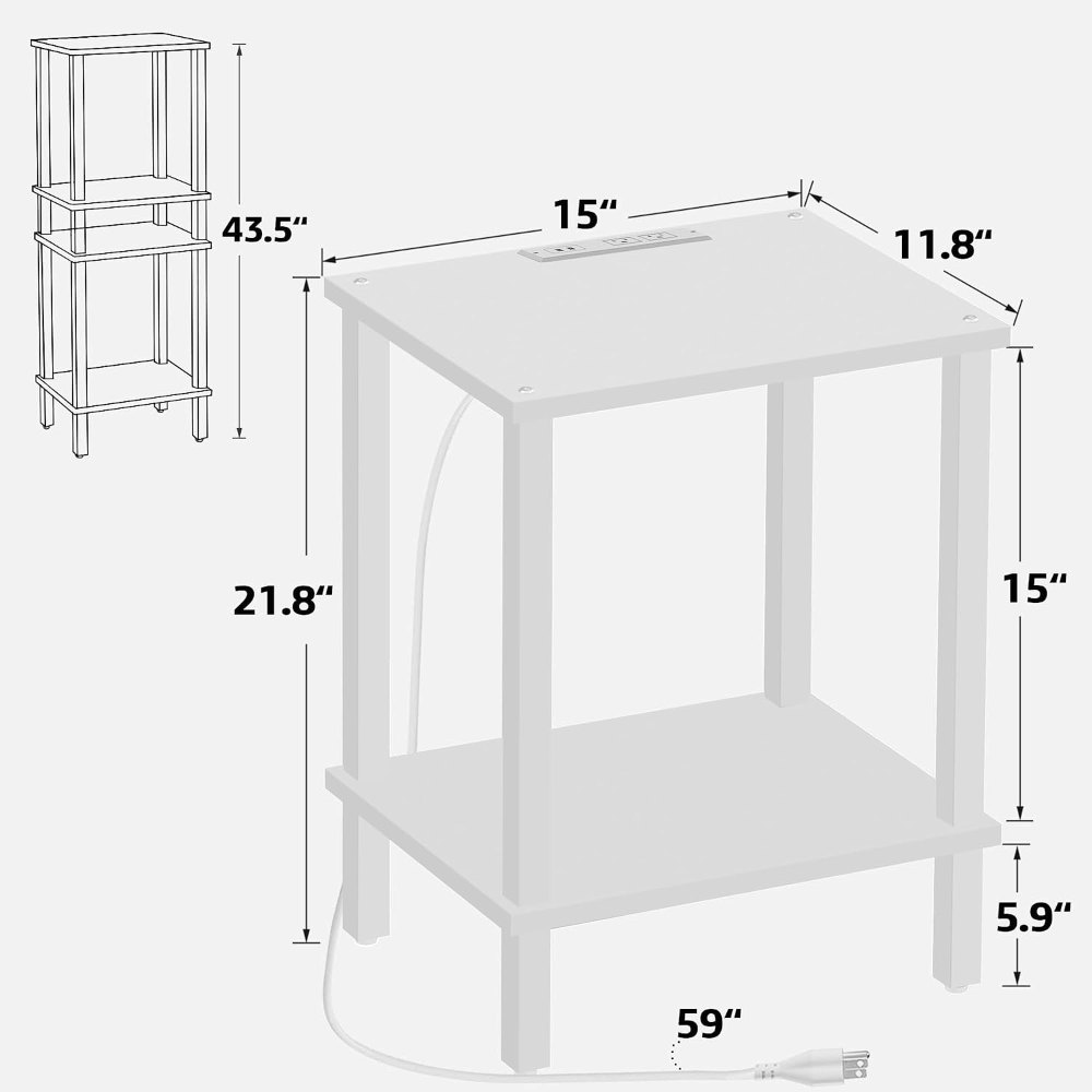 End Table, with Charging Station, White, view 2