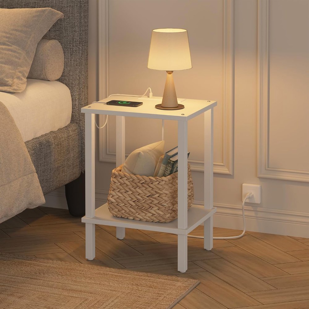 End Table, with Charging Station, White, view 3