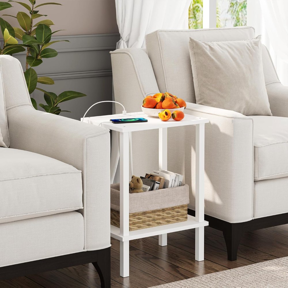 End Table, with Charging Station, White, view 4