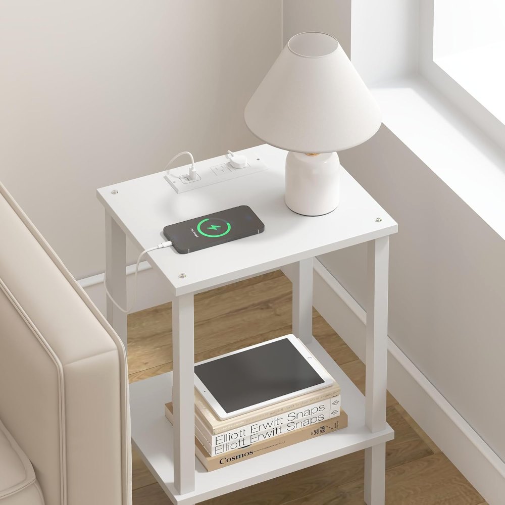 End Table, with Charging Station, White, view 5