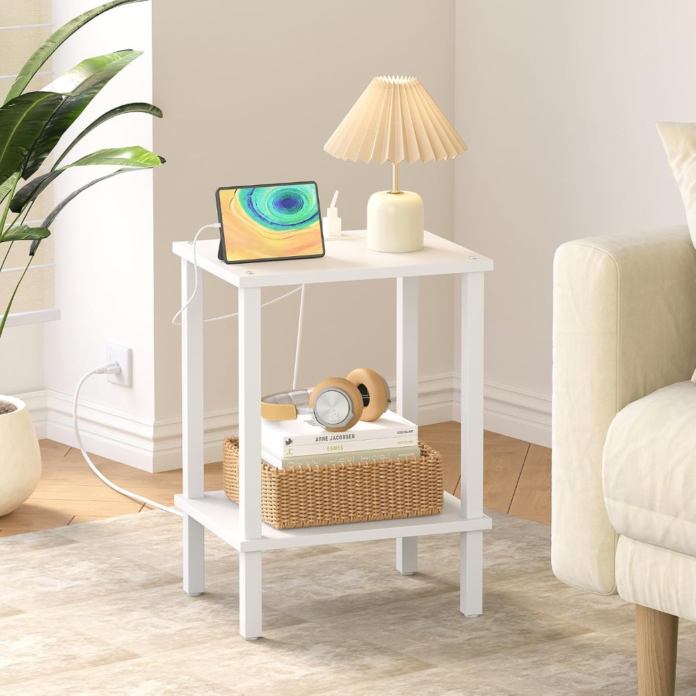 End Table, with Charging Station, White, view 8