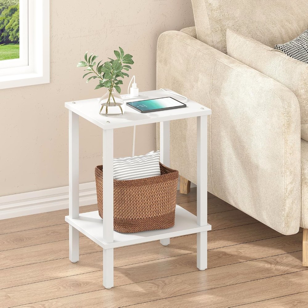 End Table, with Charging Station, White