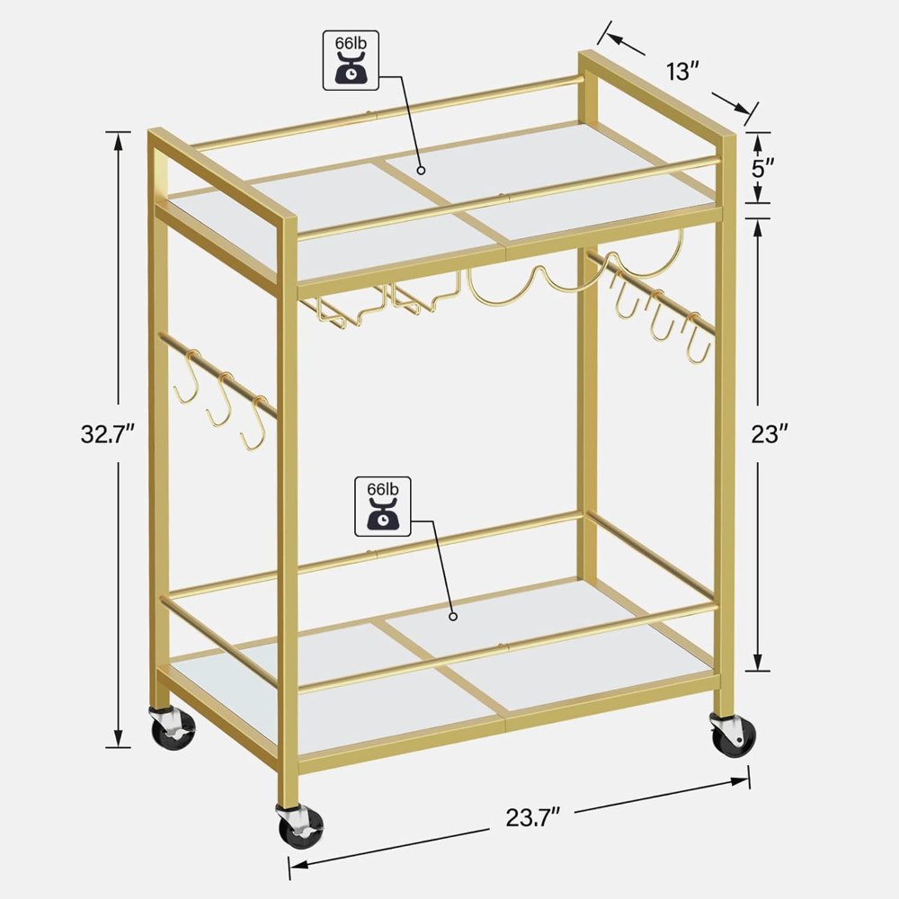 Gold Bar Cart, 23" wide, detail 8