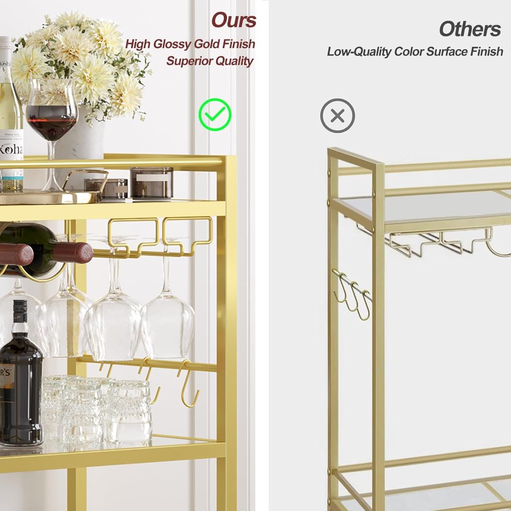 Gold Bar Cart, with Wine Rack, view 5