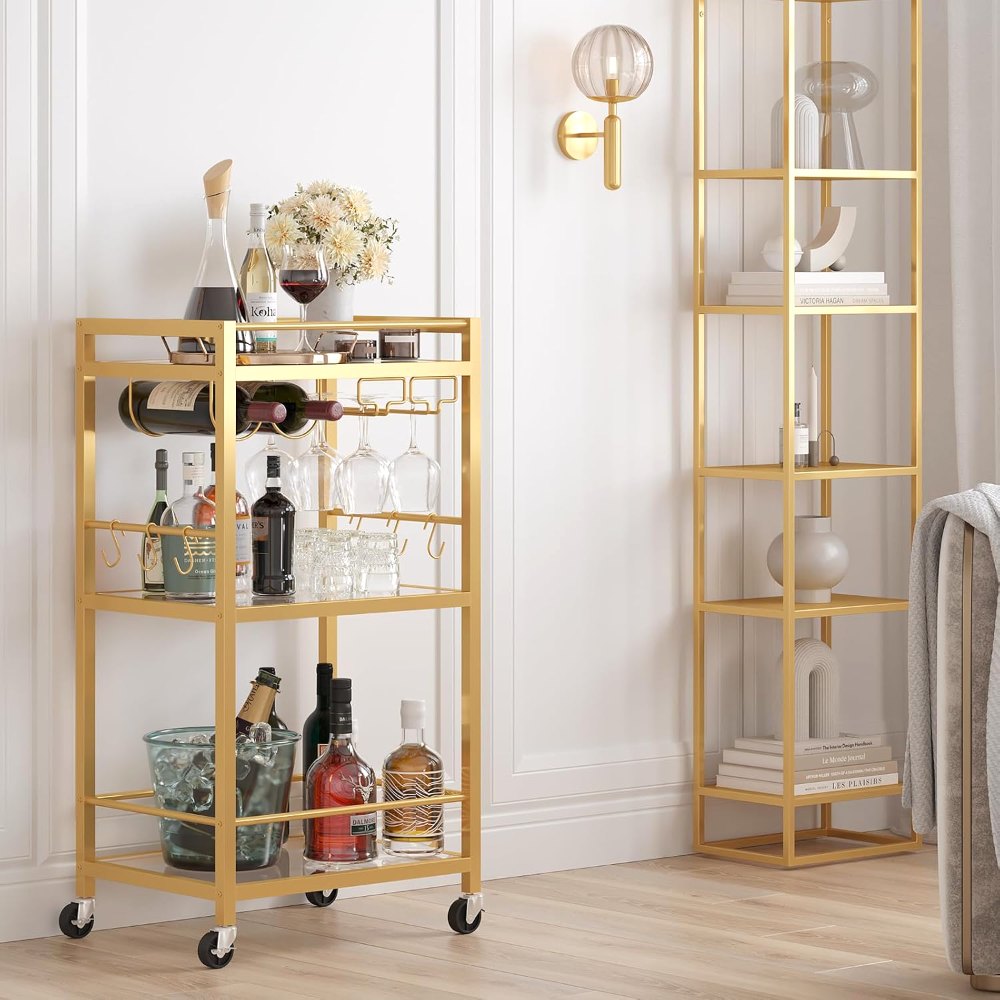 Gold Bar Cart, with Wine Rack