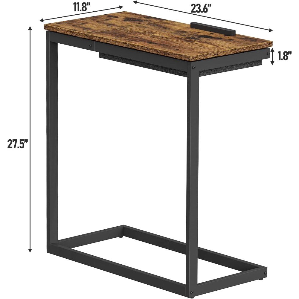 Large C Shaped End Table, Brown, view 3