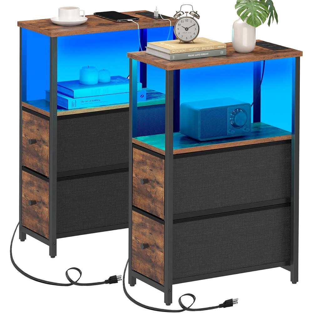 Narrow LED End Table, Brown