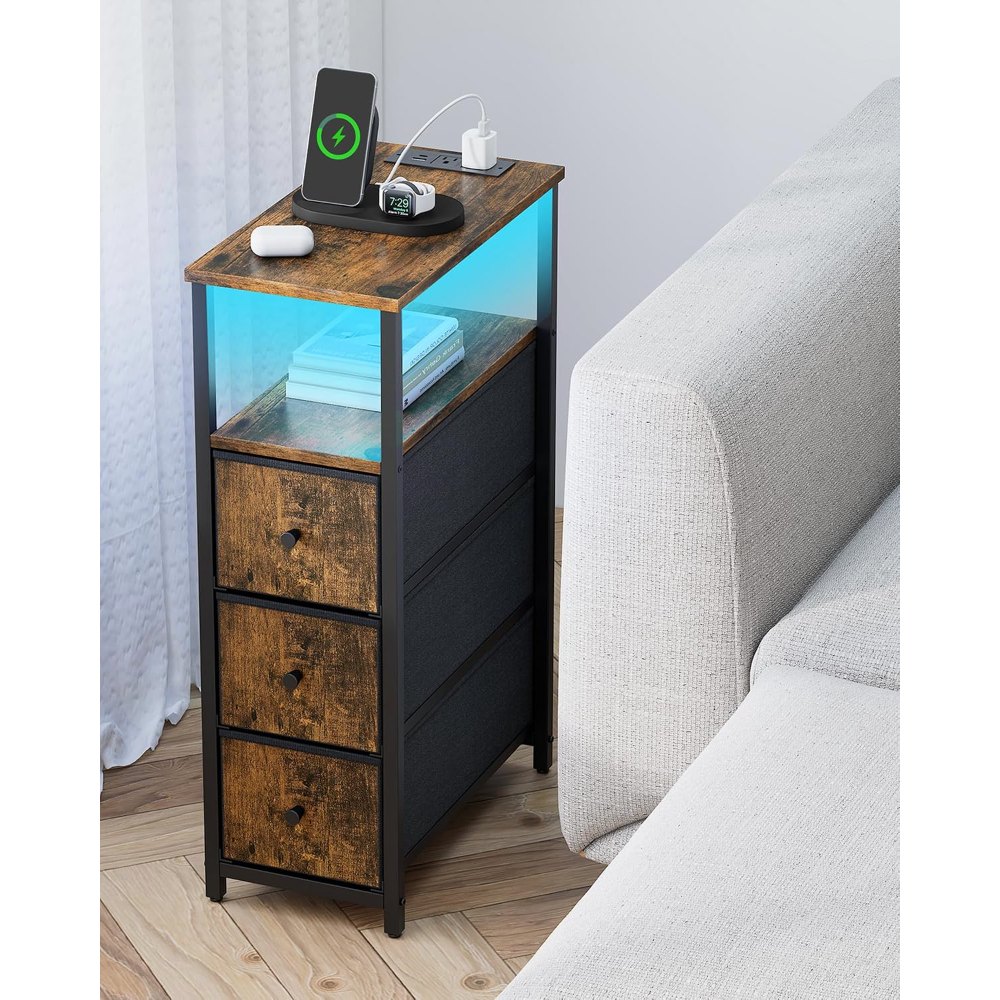 Narrow LED Night Stand, Brown, view 2