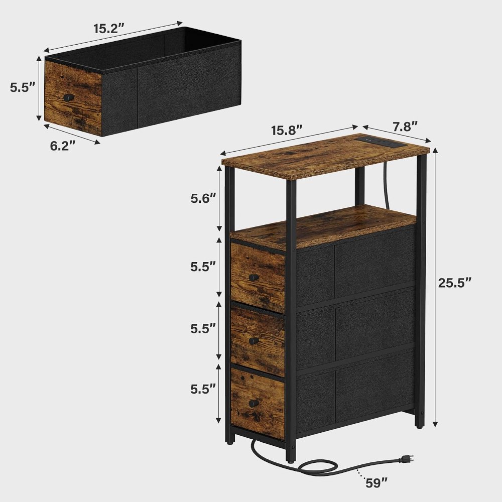 Narrow LED Night Stand, Brown, view 3