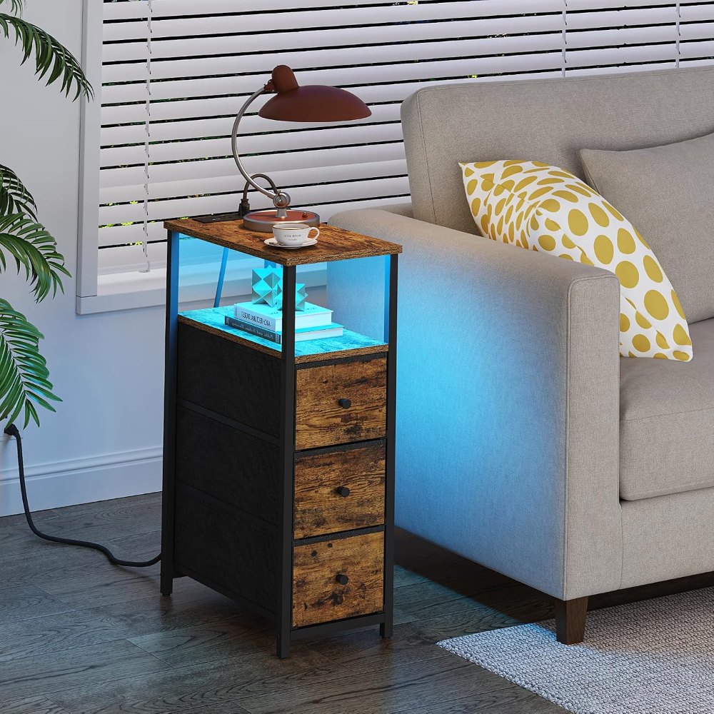 Narrow LED Night Stand, Brown, view 4