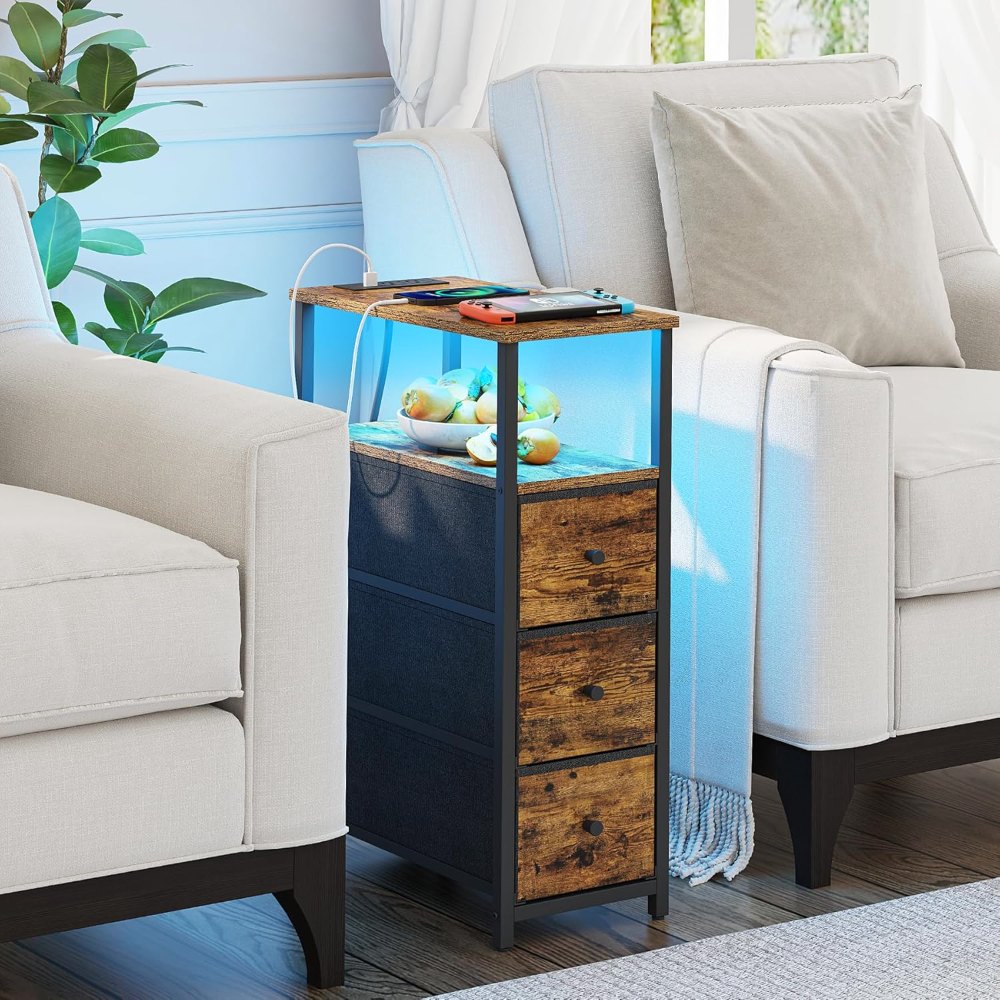 Narrow LED Night Stand, Brown, view 5