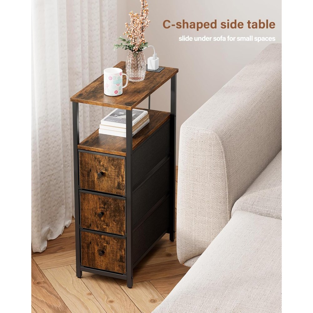 Narrow Night Stand, with Charging Station, Brown, view 5