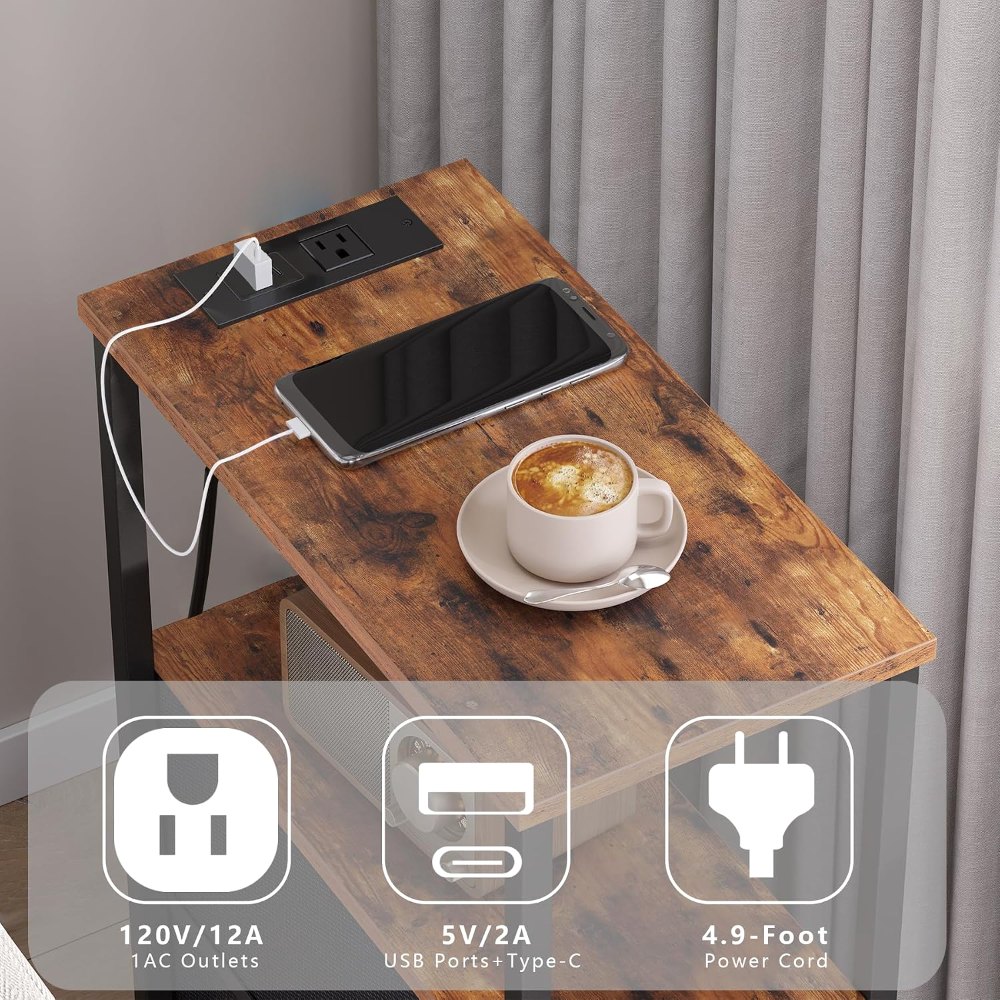 Narrow Night Stand, with Charging Station, Brown, view 7