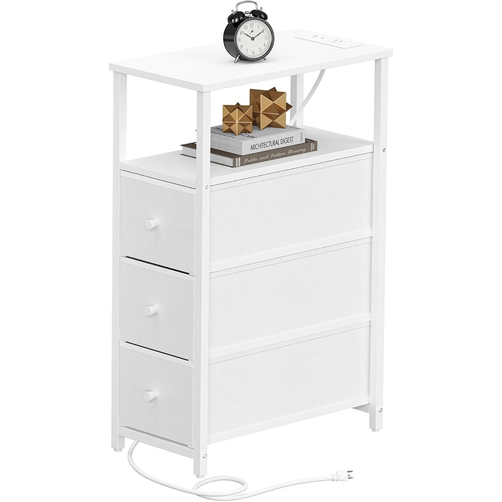 Narrow Night Stand, with Charging Station, Brown, detail 8